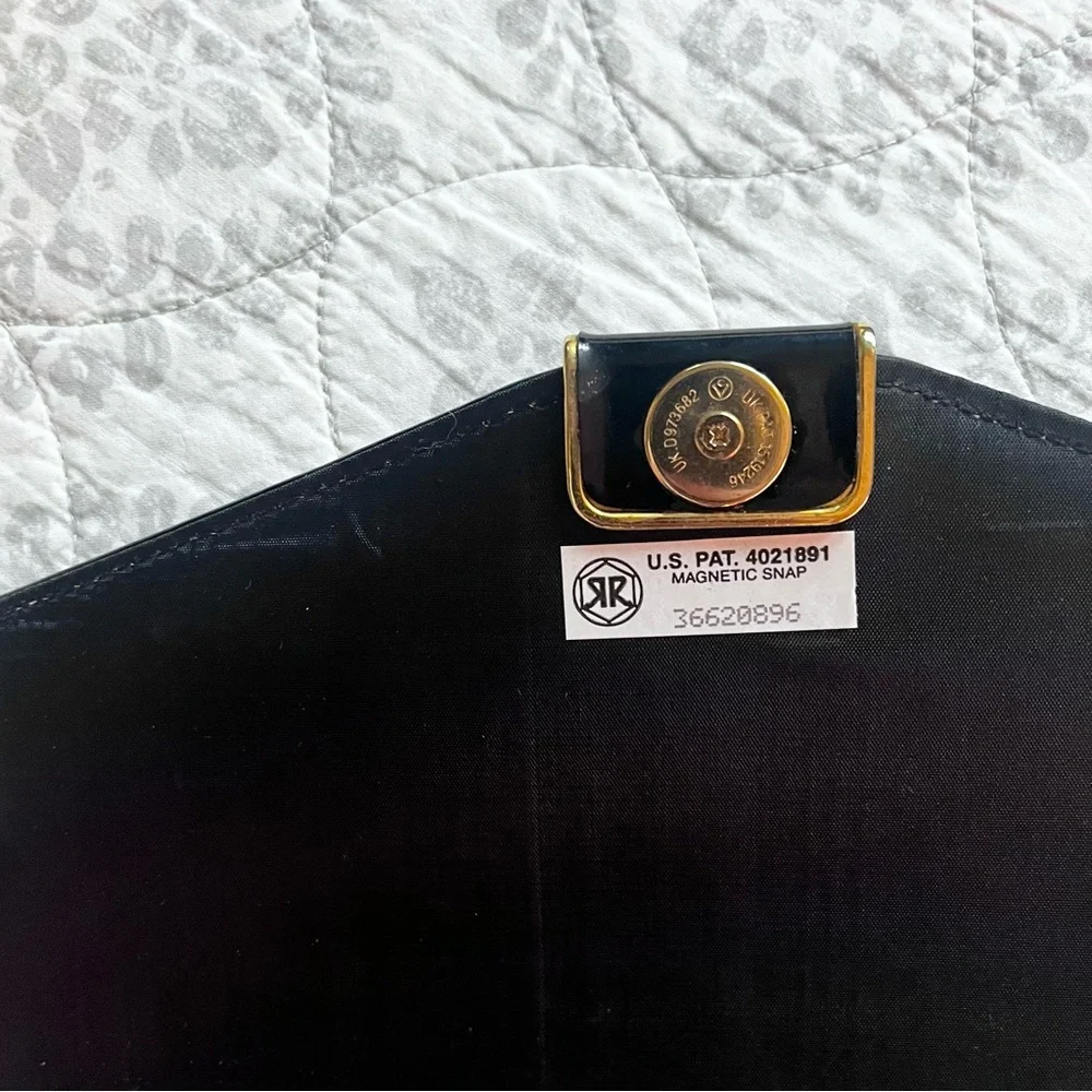 OS Vintage Envelope Style Black Patent Clutch Triangle Clasp